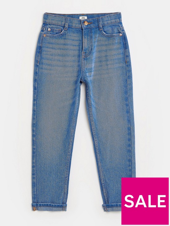 front image of river-island-girls-mom-jeans-blue