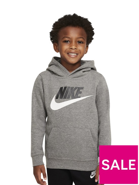 front image of nike-younger-boys-club-hbr-po-hoodie-grey