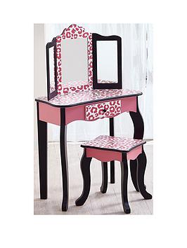 Product photograph of Teamson Kids Fantasy Fields Leopard Print Vanity Table Stool And Mirror Set from very.co.uk