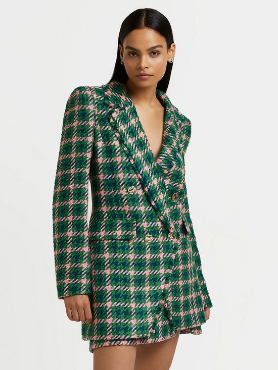 front image of river-island-check-boucle-blazer-green
