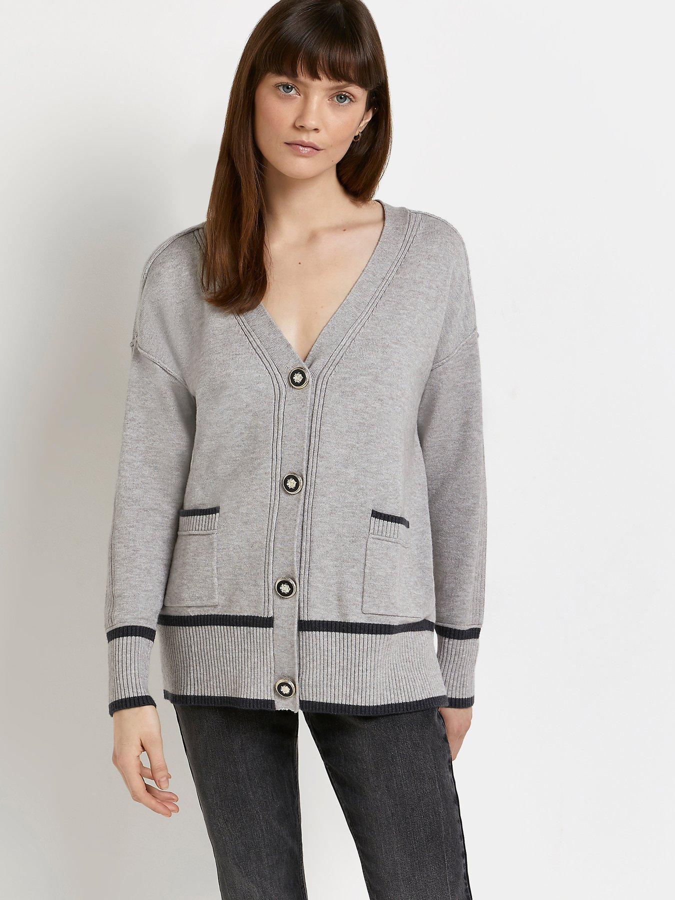 Knitwear Slouch Tipped Cardigan-grey