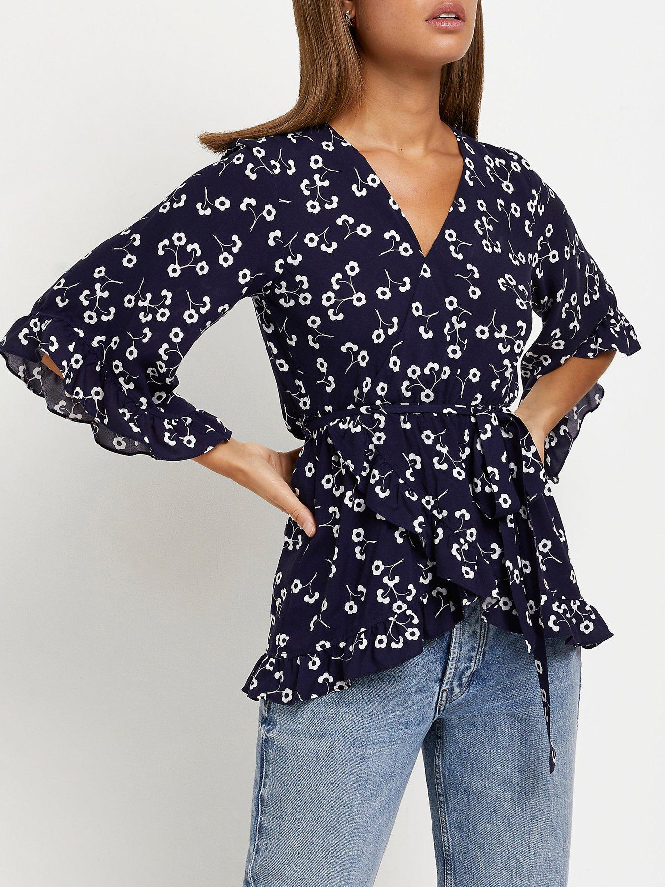  Wide Sleeve Waisted Top-navy