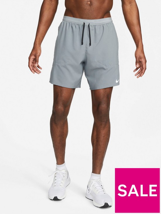front image of nike-run-dry-fit-2-in-1-7-flex-stride-short-grey