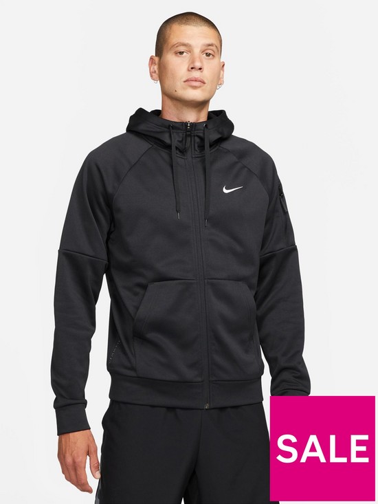 front image of nike-train-therma-pullover-hoodie-blackwhite