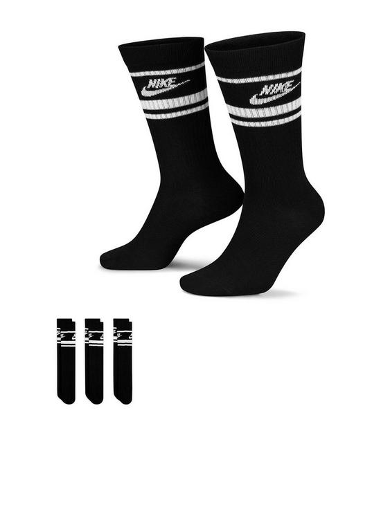front image of nike-mens-nsw-everyday-essential-3pack-futura-ring-crew-socks-blackwhite