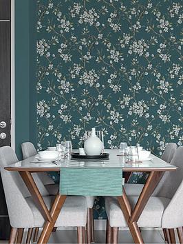 Product photograph of Boutique Eliza Teal Wallpaper from very.co.uk