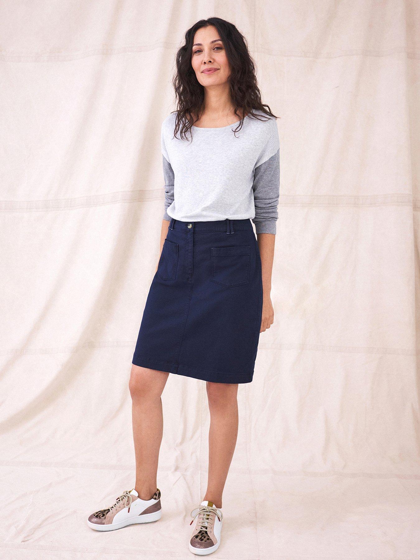 Women White Stuff Melody Organic Cotton Skirt -blue