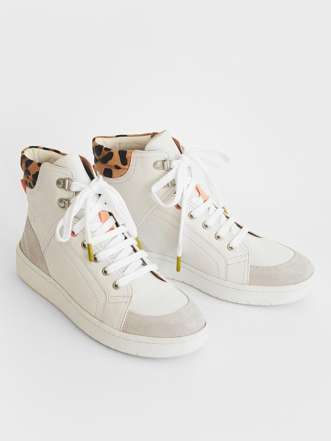 Women Leather High Top Trainer -white