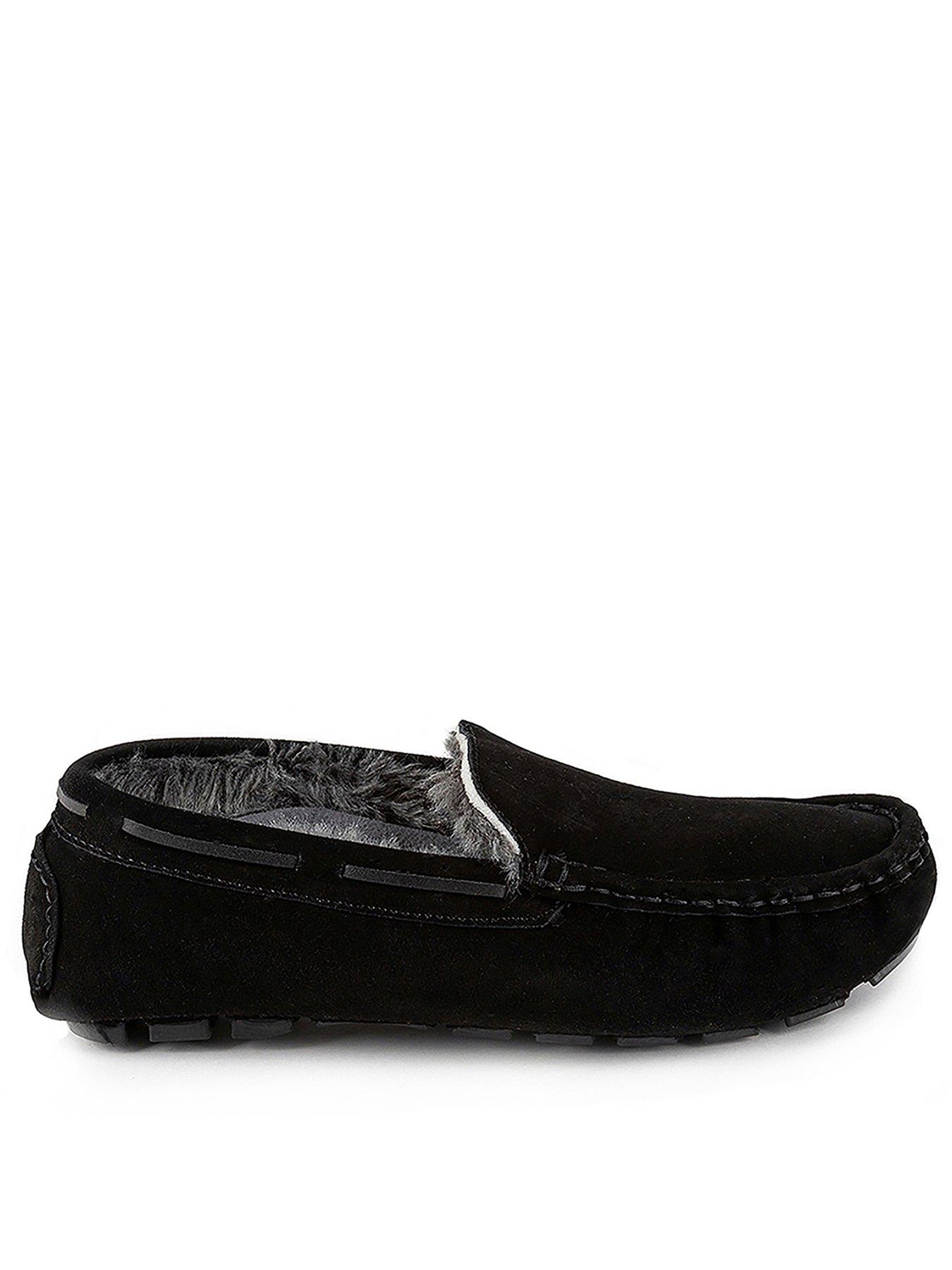 TOTES Mens Real Suede Moccasin Slippers Black very