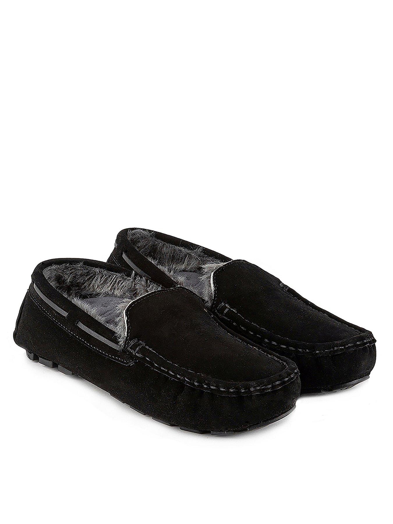 Mens Real Suede Moccasin Slippers Black