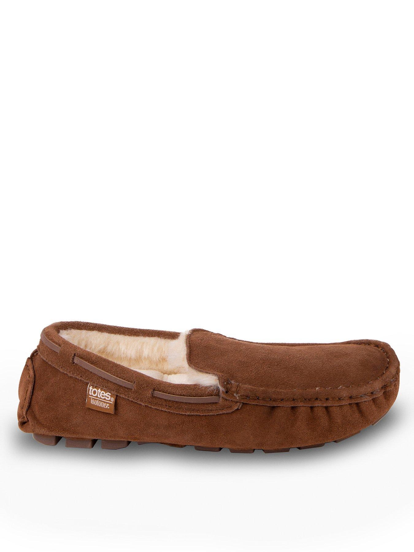 TOTES Real Suede Moccasin Slippers Tan Very
