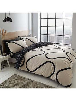 Product photograph of Catherine Lansfield Linear Curve Duvet Cover Set - Black from very.co.uk