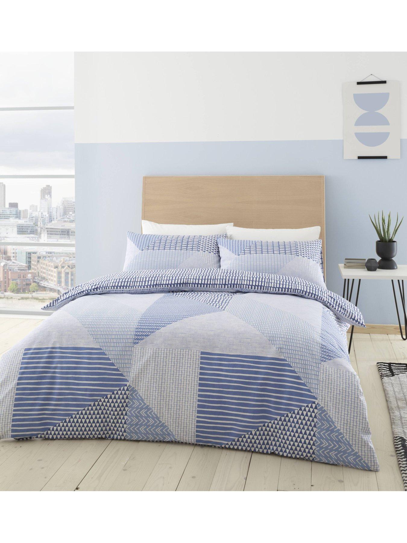 Product photograph of Catherine Lansfield Larsson Geo Duvet Cover Set - Blue from very.co.uk