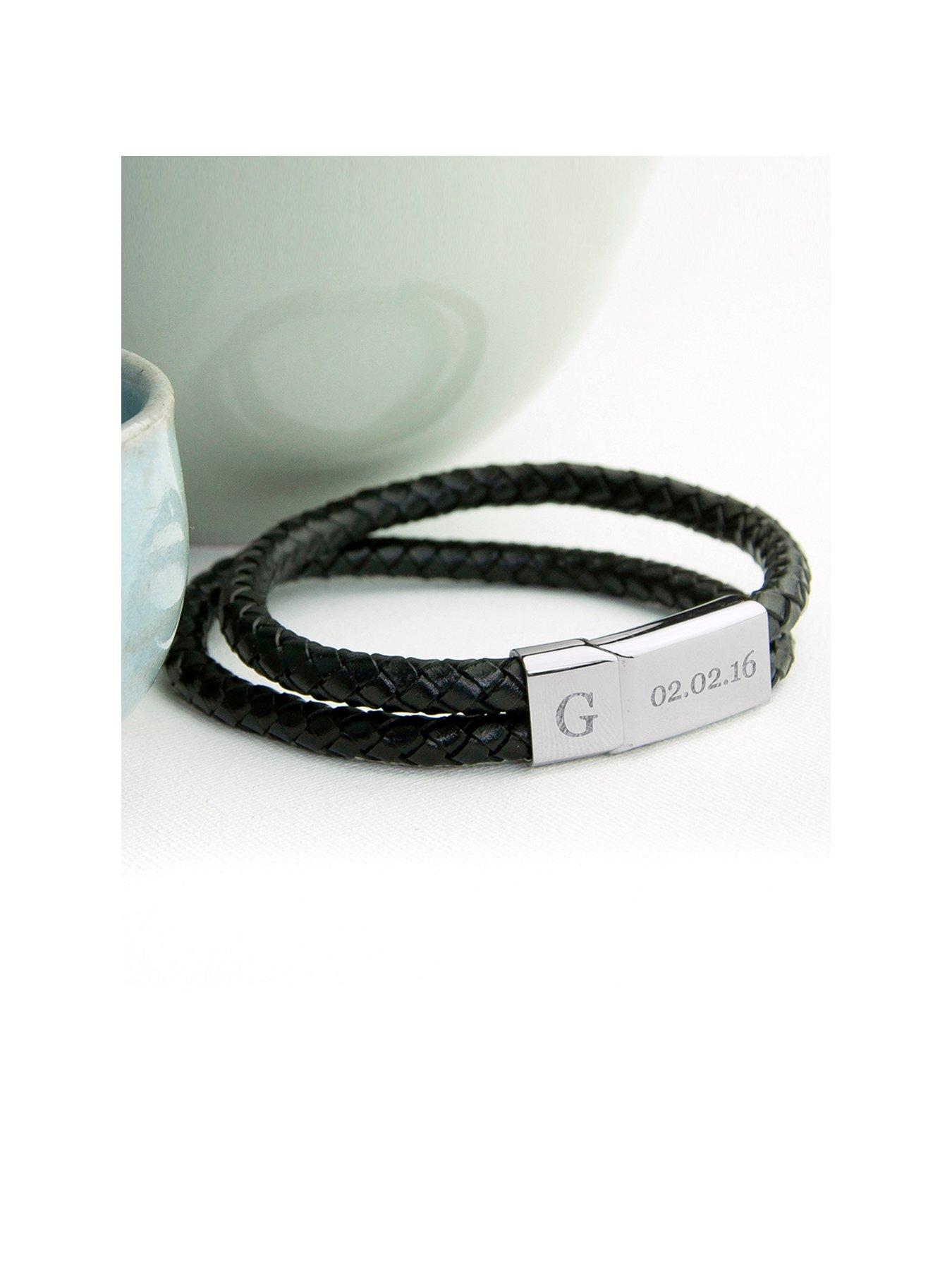 Product photograph of Treat Republic Personalised Men S Dual Leather Woven Bracelet In Black from very.co.uk