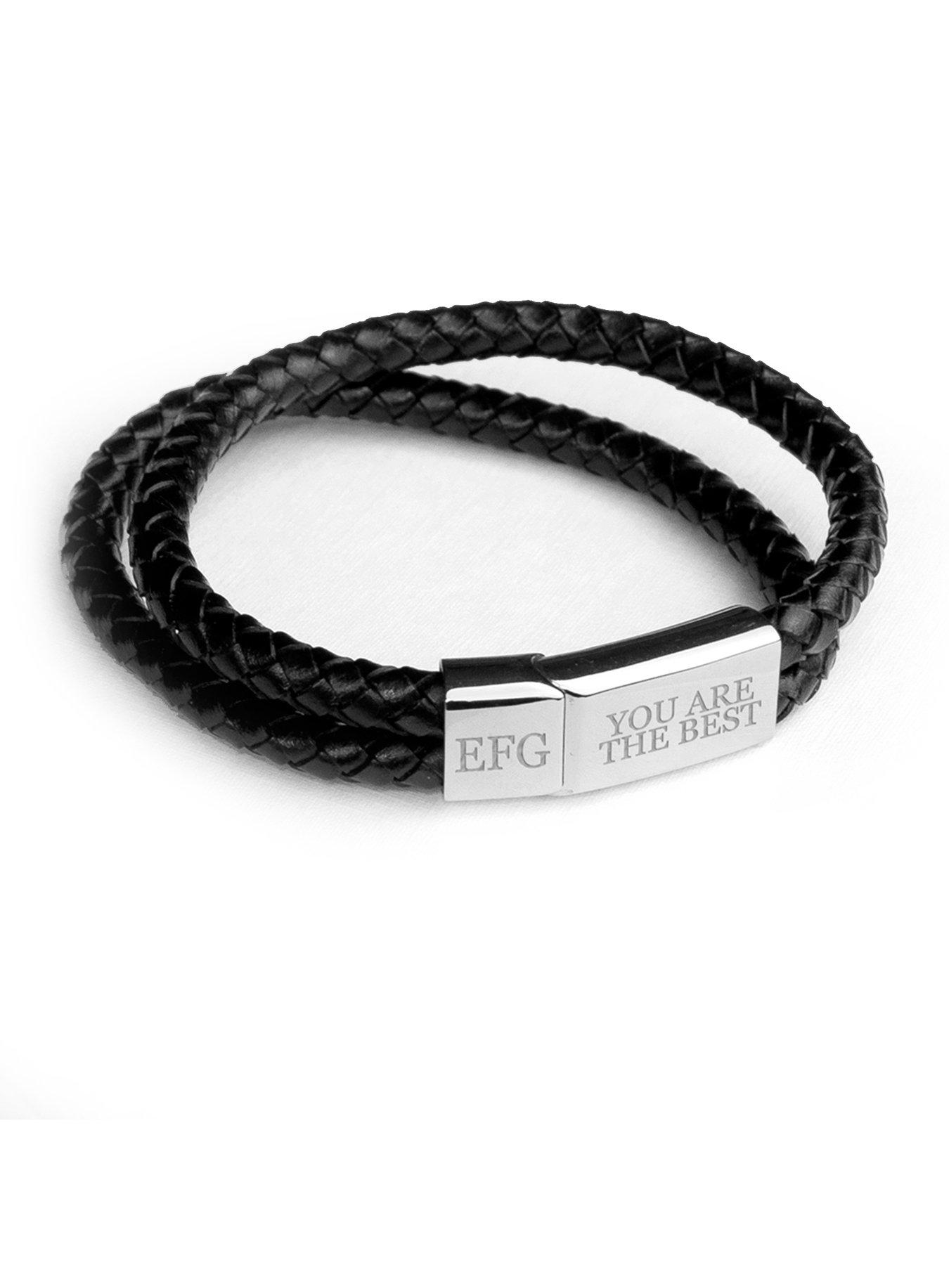 Men Personalised Men's Dual Leather Woven Bracelet In Black