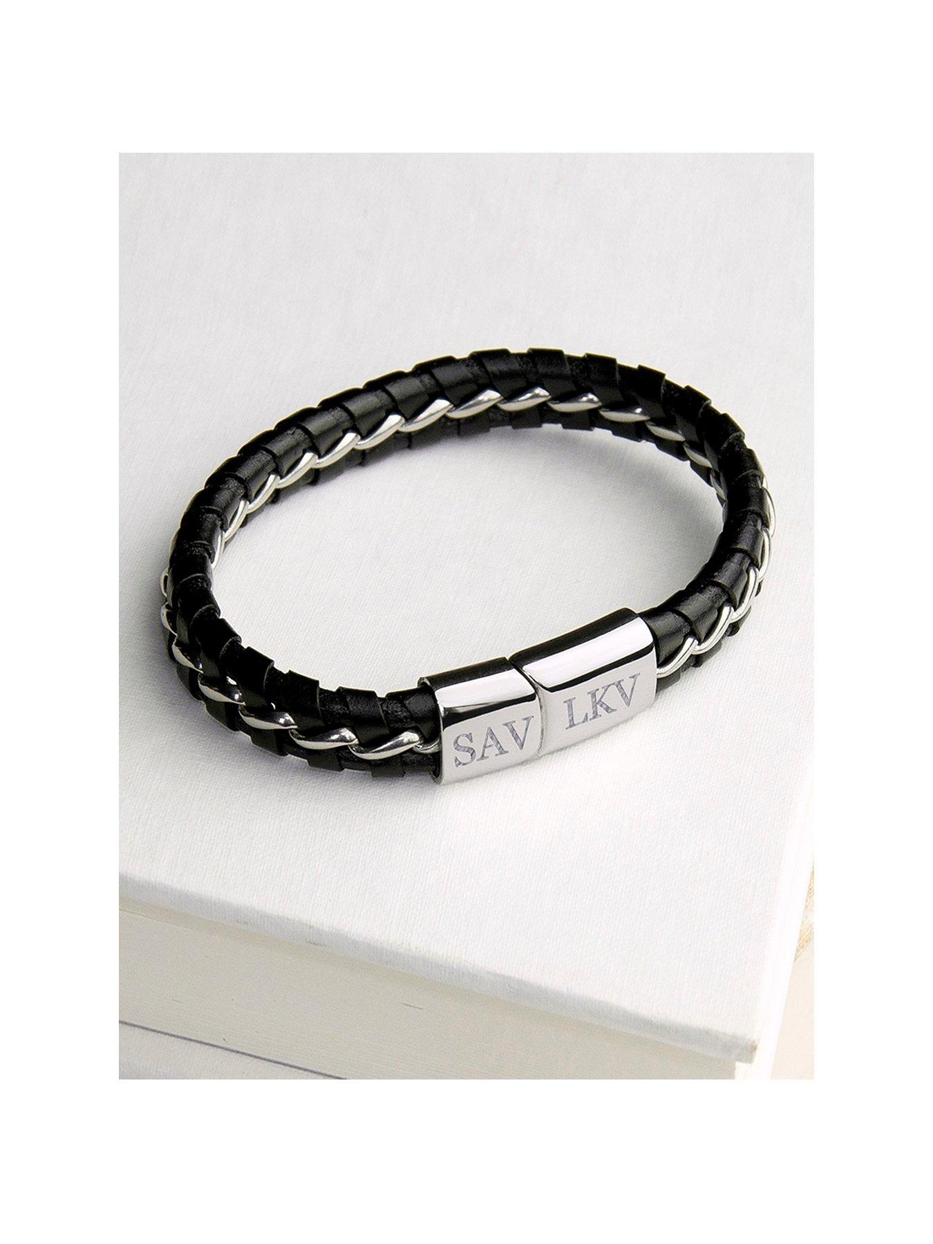 Treat Republic Personalised Men's Metal Detailed Leather Bracelet