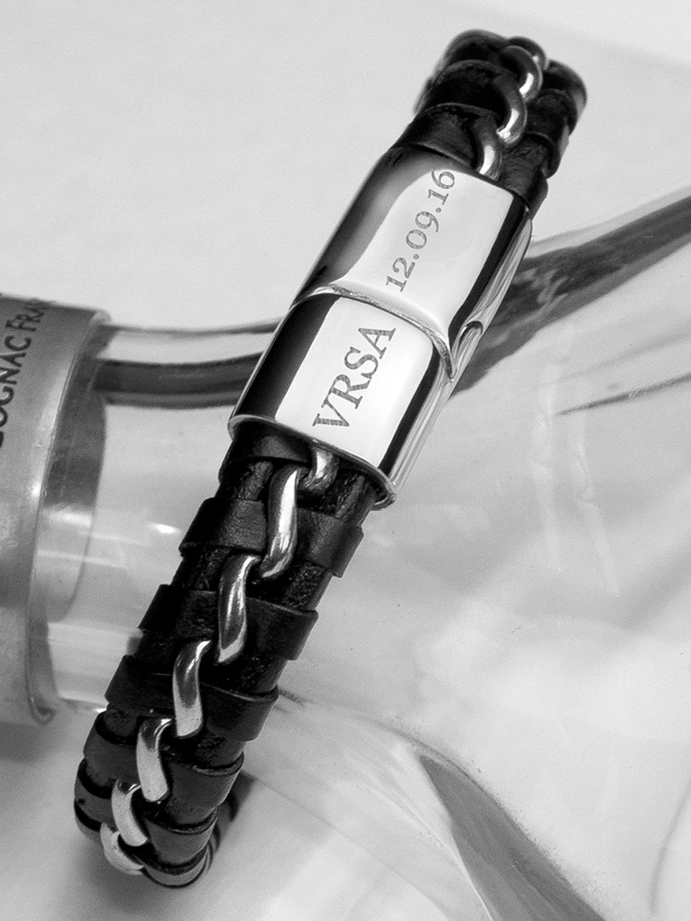 Image 3 of 4 of Treat Republic Personalised Men's Metal Detailed Leather Bracelet
