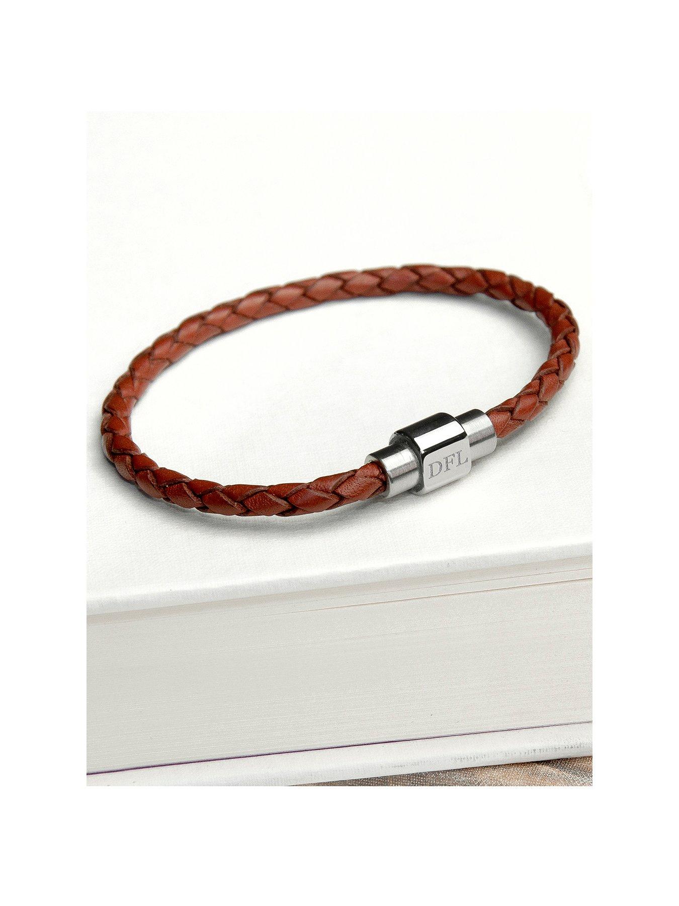 Product photograph of Treat Republic Personalised Men S Woven Leather Bracelet In Burnt Sienna from very.co.uk