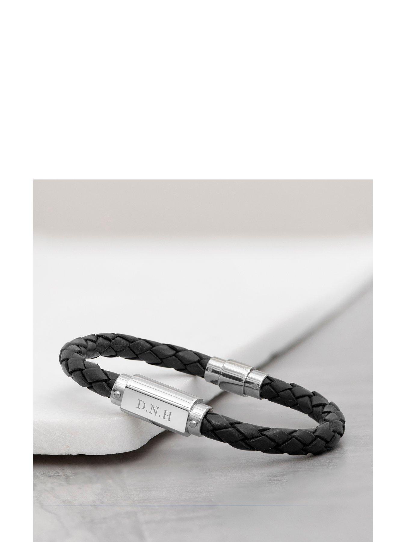 undefined Personalised Mens Black Leather Bracelet