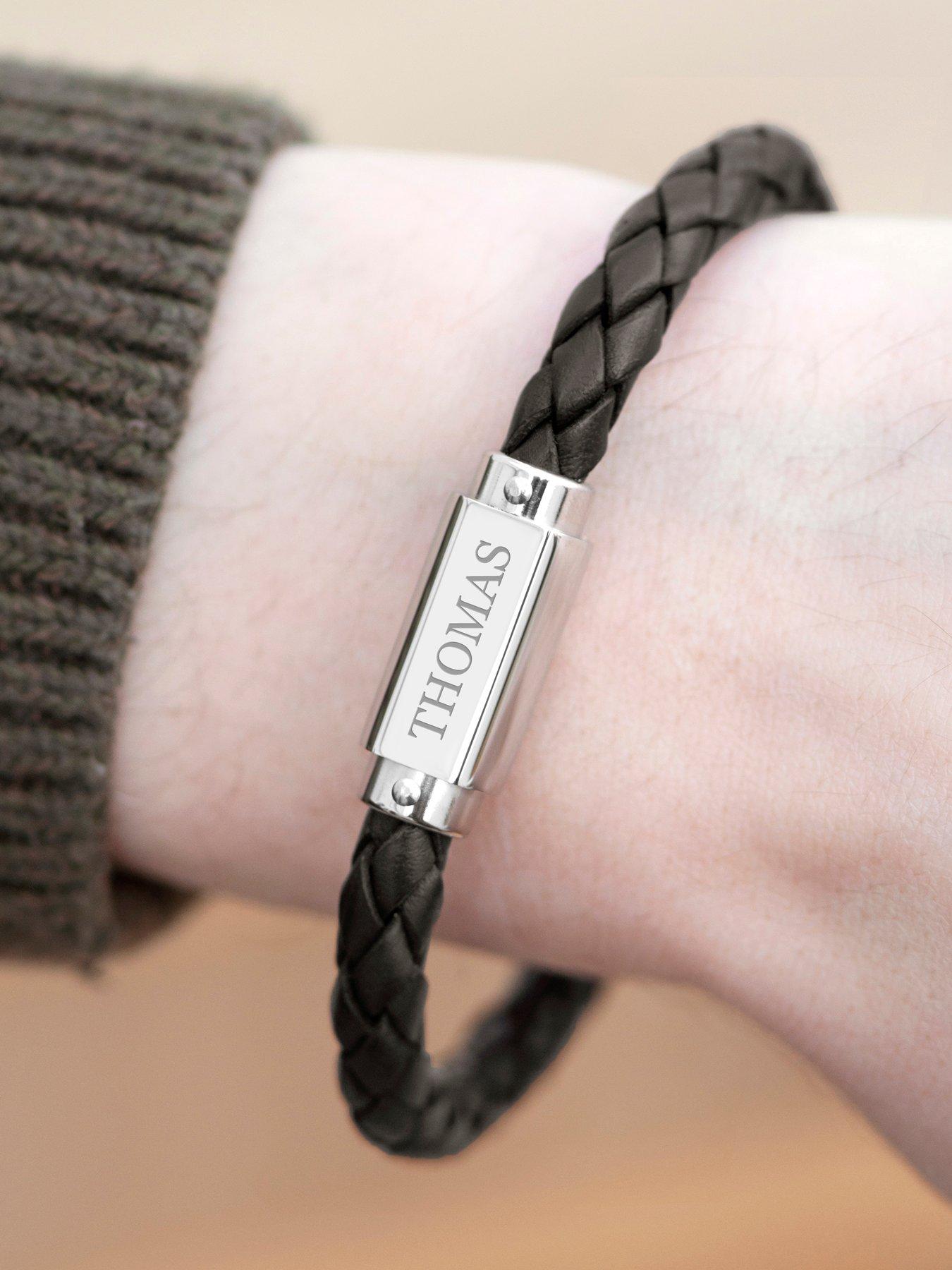 Image 2 of 4 of Treat Republic Personalised Mens Black Leather Bracelet