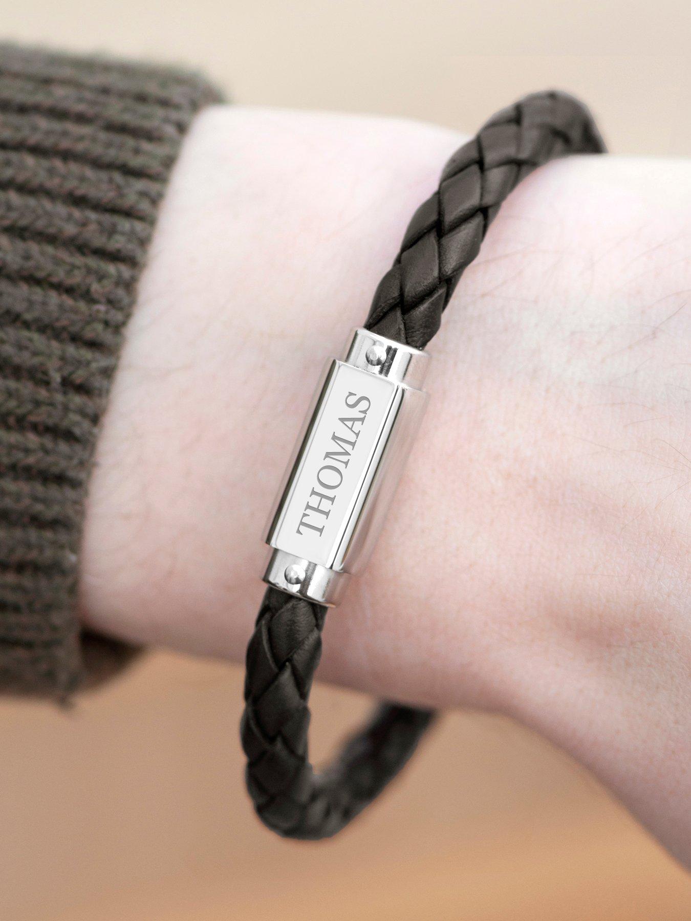 Personalised black store leather bracelet