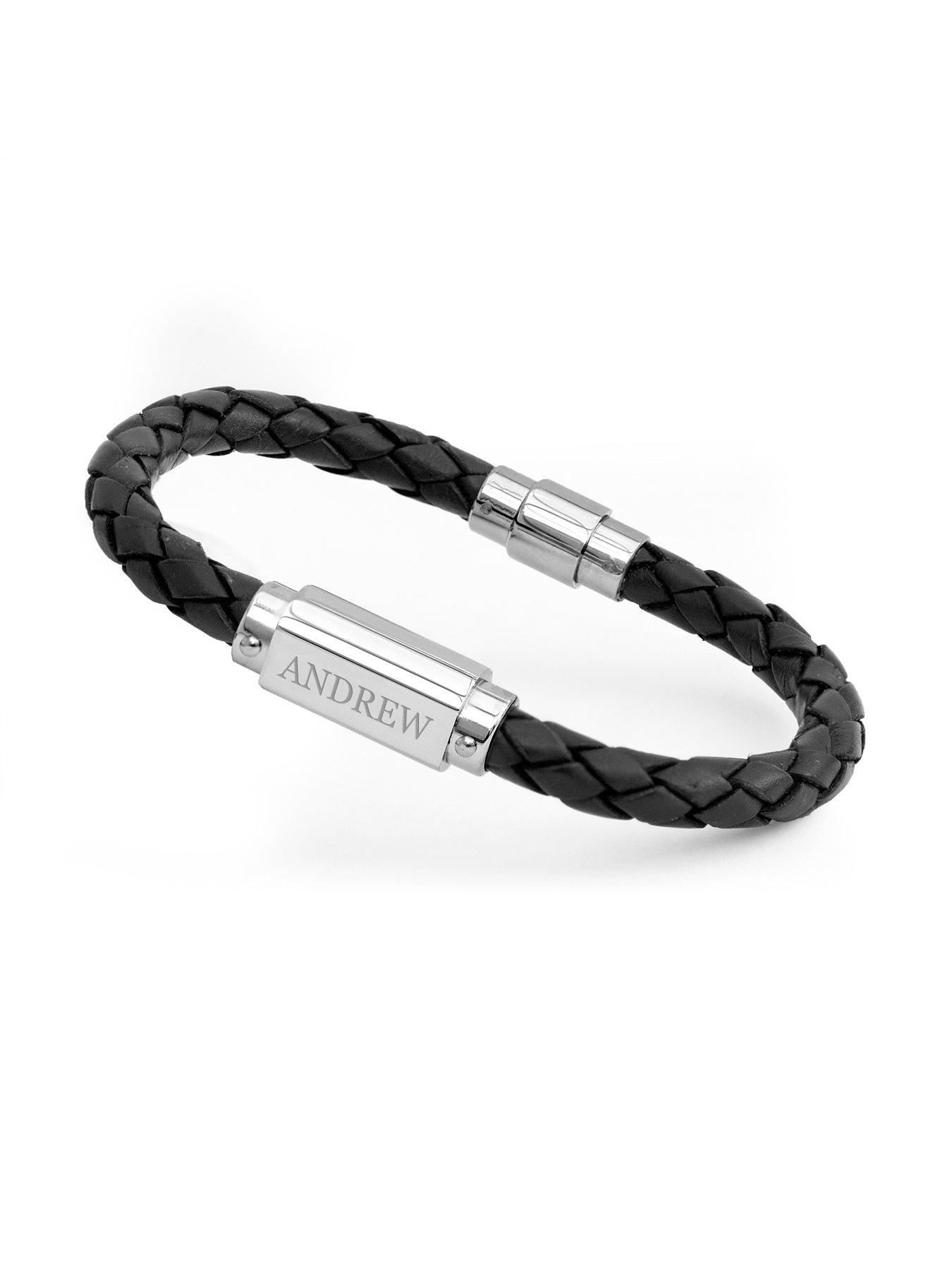 Image 4 of 4 of Treat Republic Personalised Mens Black Leather Bracelet
