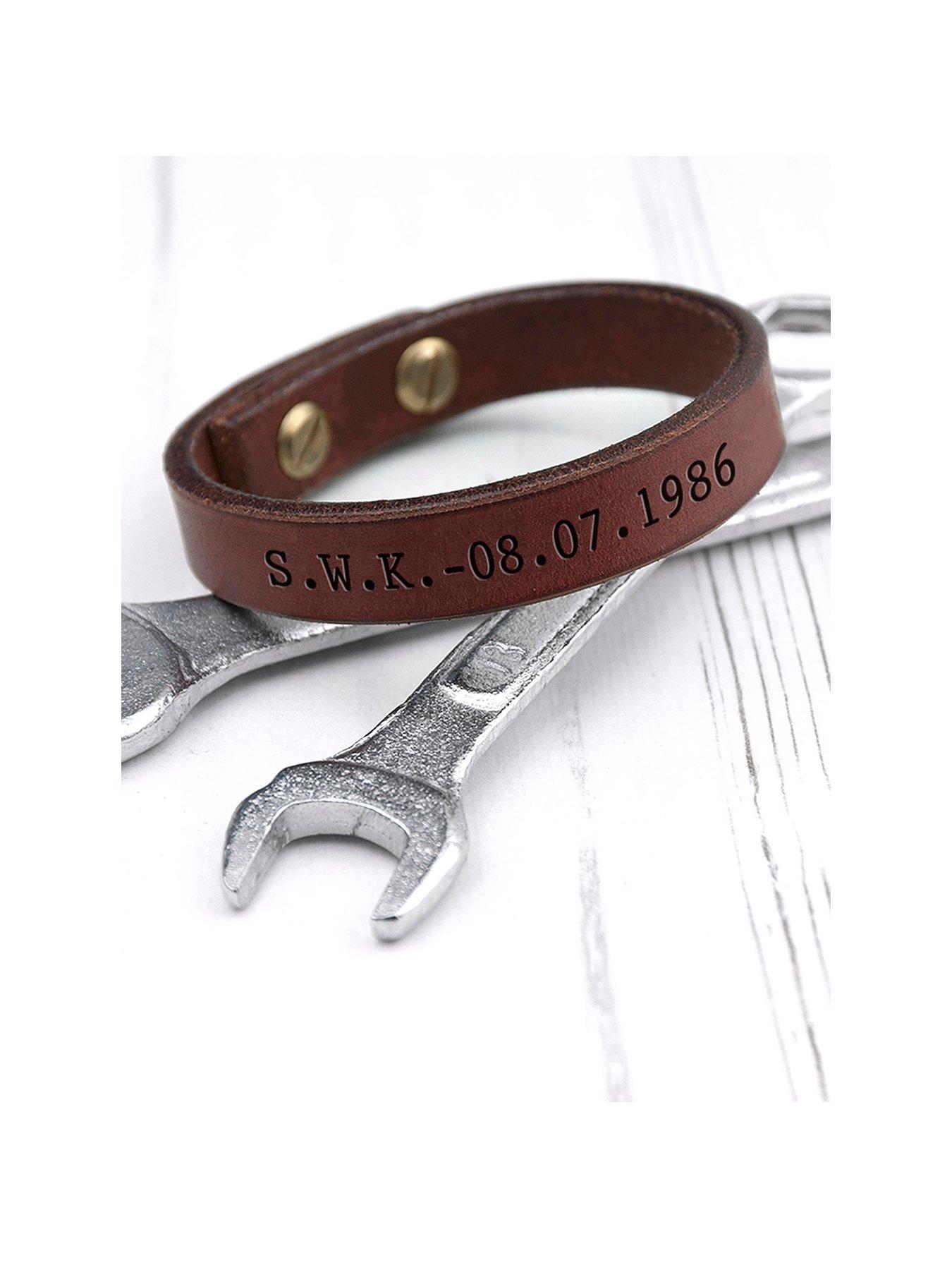 Product photograph of Treat Republic Personalised Men S Brown Leather Bracelet from very.co.uk