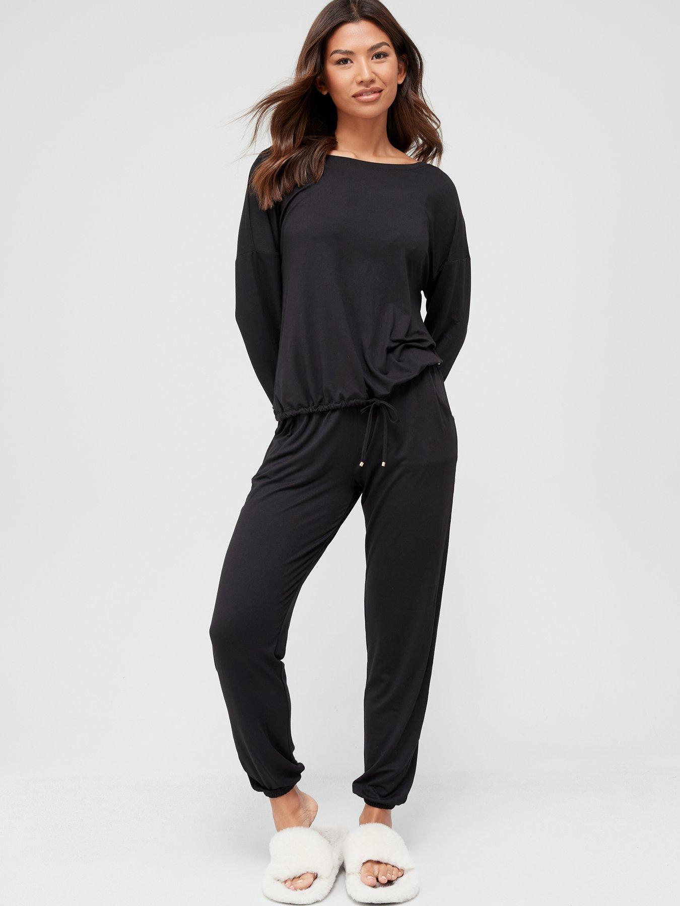 Off The Shoulder Slouchy Pyjamas - Black