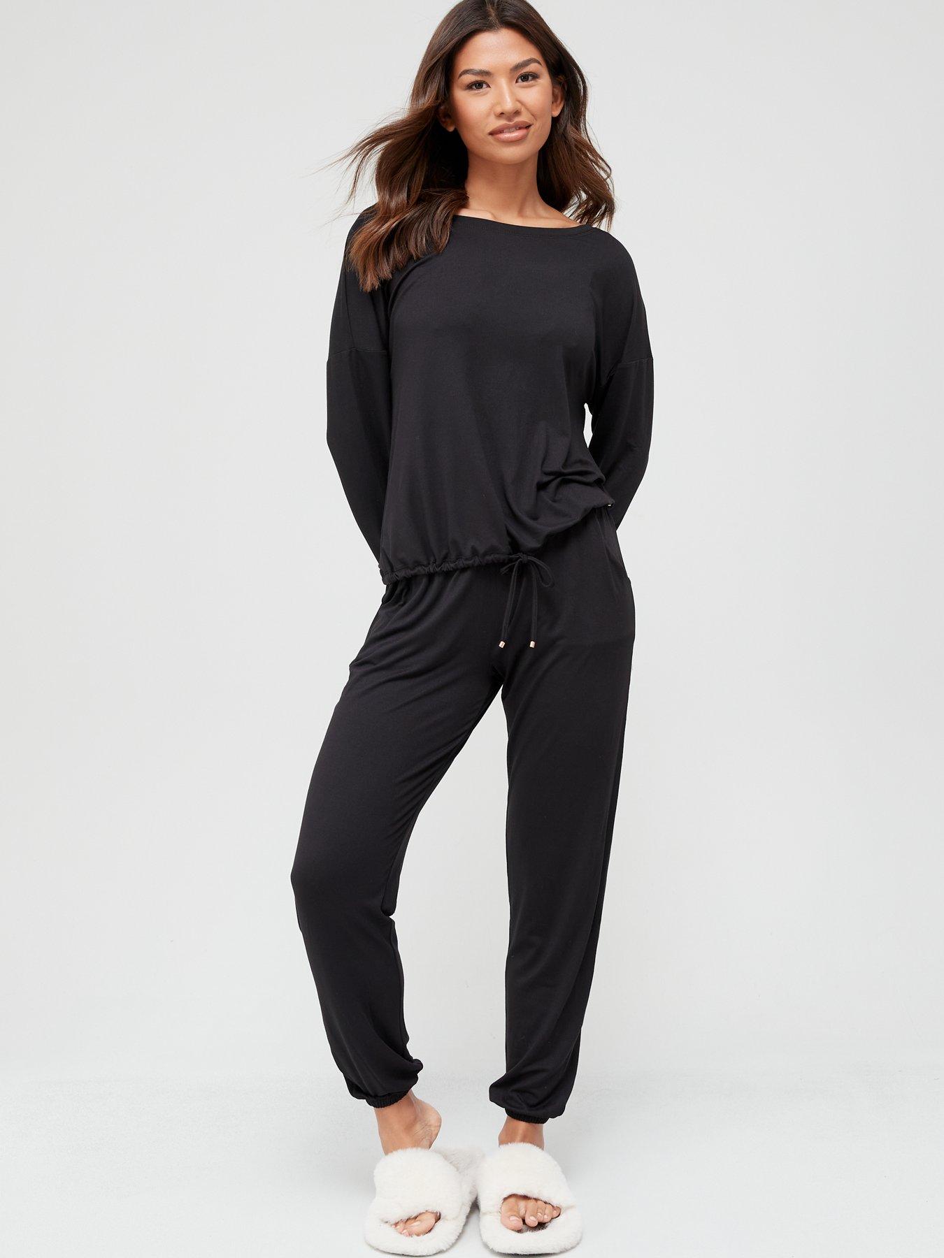 undefined Off The Shoulder Slouchy Pyjamas - Black
