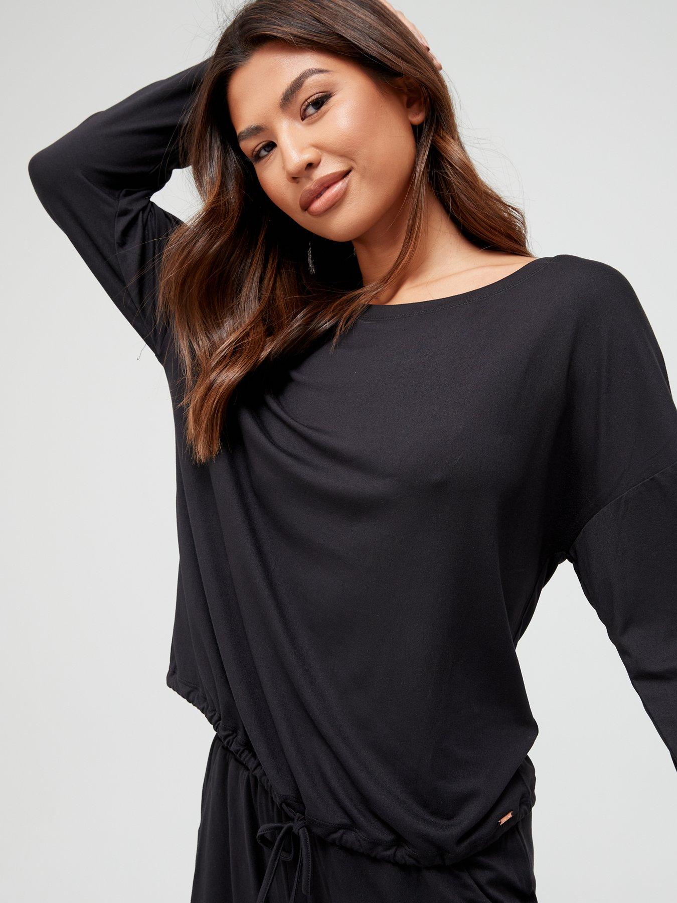 Off The Shoulder Slouchy Pyjamas - Black