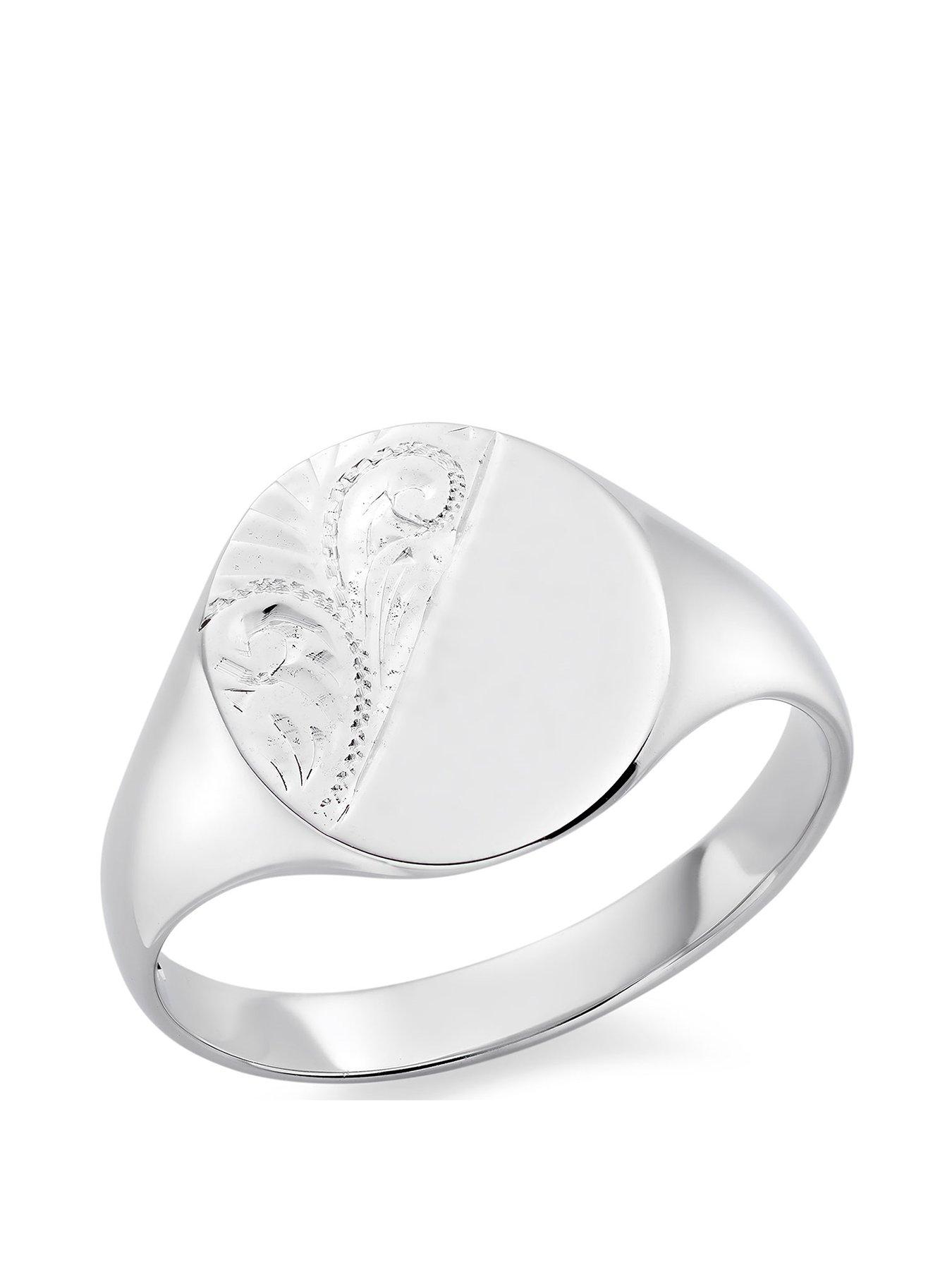 Jewellery & watches White Gold Oval Pattern Signet Ring