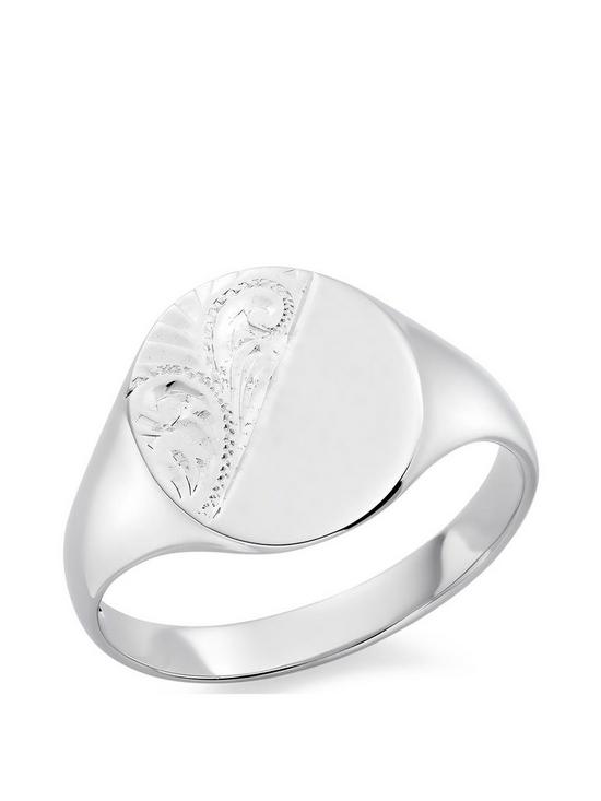 front image of beaverbrooks-white-gold-oval-pattern-signet-ring
