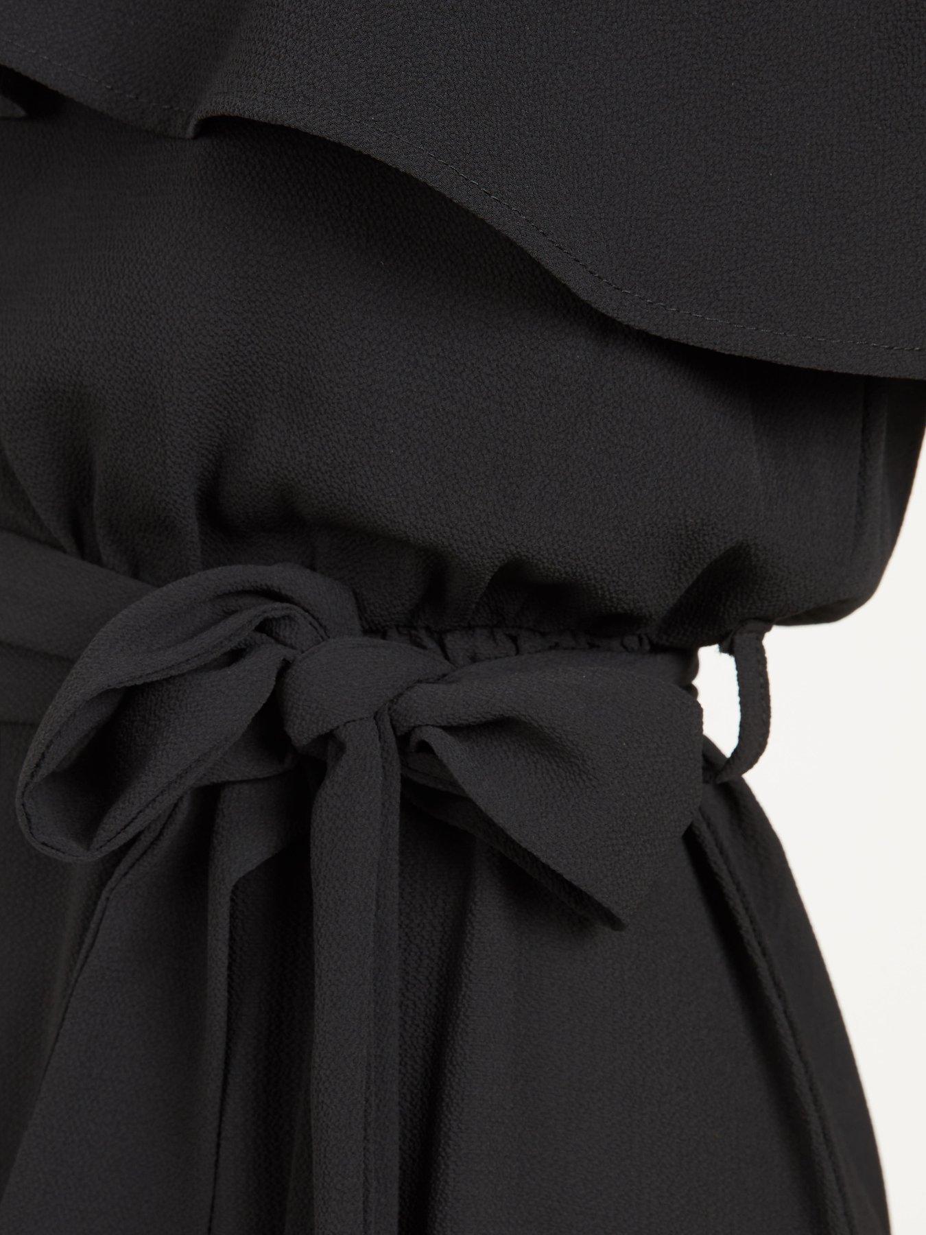 Dresses Woven Bardot Frill Tie Belt Dip Hem Dress - Black