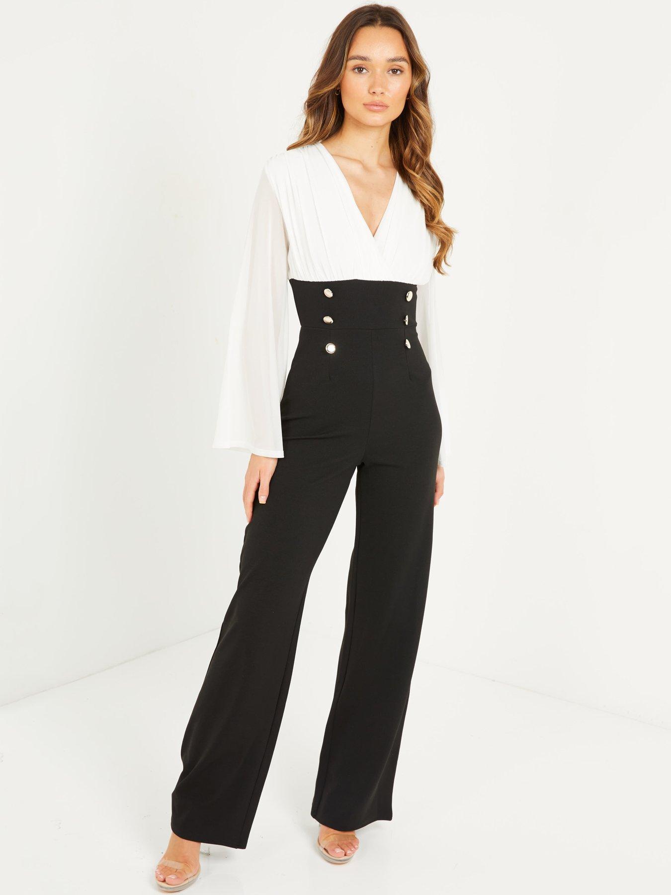 Playsuits & jumpsuits White And Black Mesh And Scuba 2 In 1 Palazzo Jumpsuit