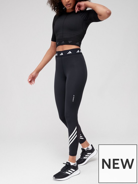 front image of adidas-performance-techfit-3-stripes-leggings-black