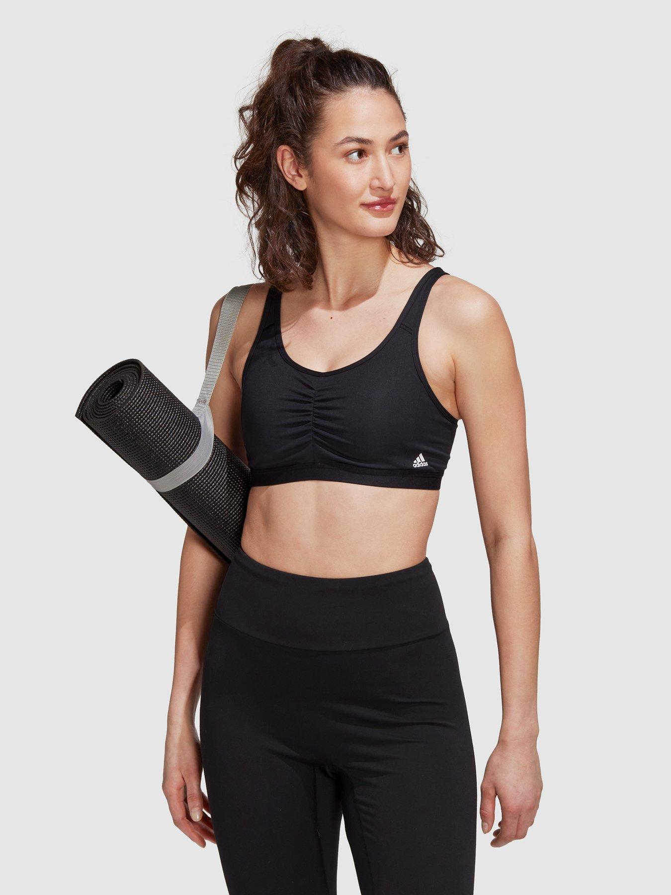 Recycled sports bra without underwiring, medium support, black, Adidas  Performance