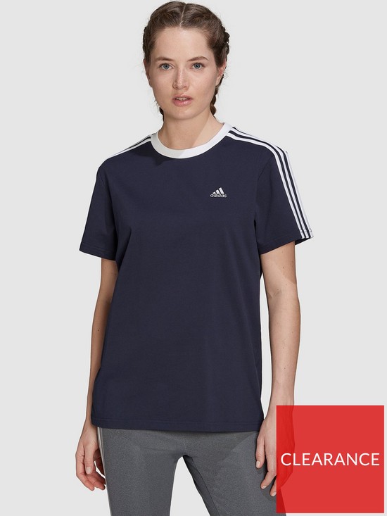 front image of adidas-sportswear-essentials-3-stripes-t-shirt-navy