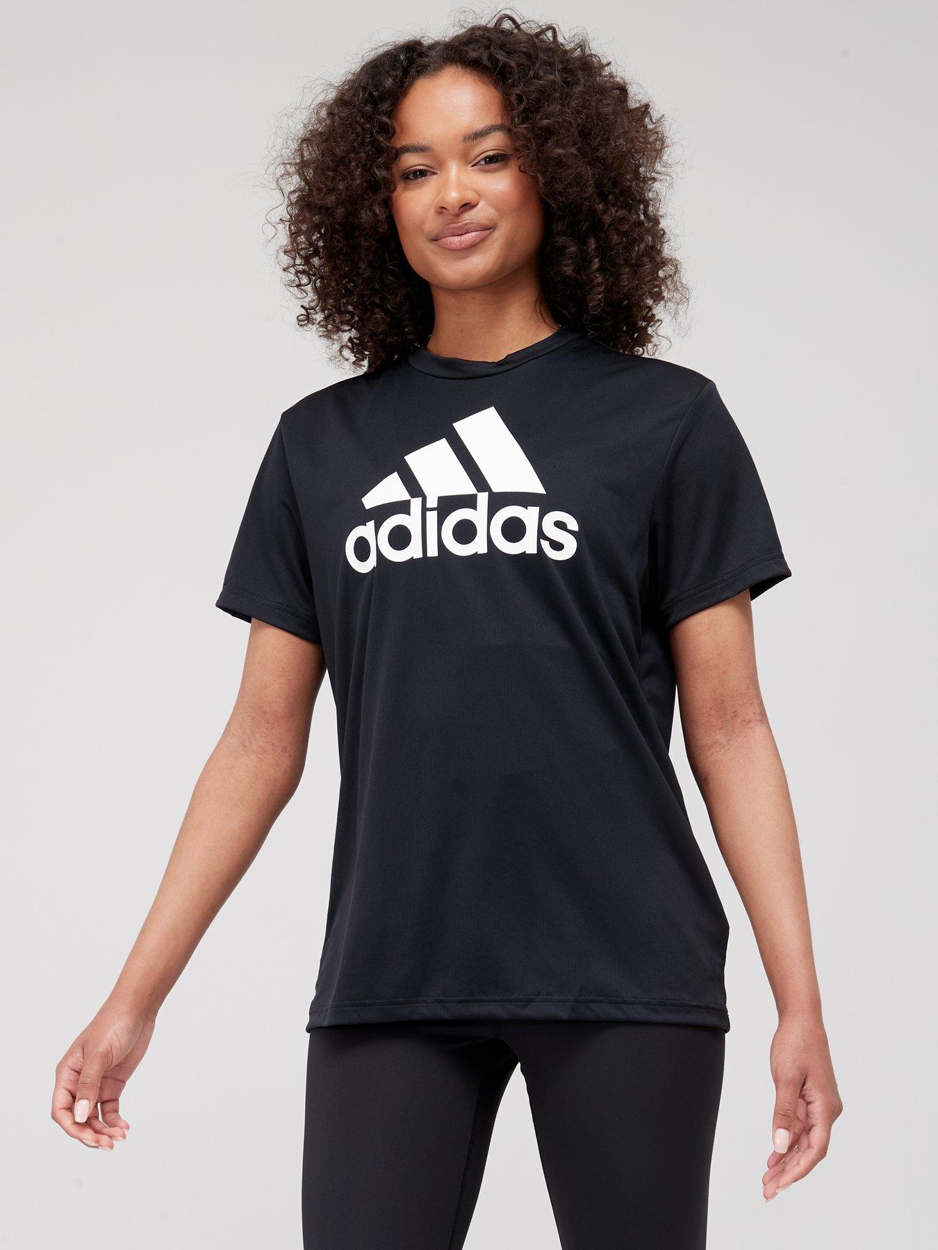 adidas Big Logo Boyfriend Tee - Black/White | very.co.uk