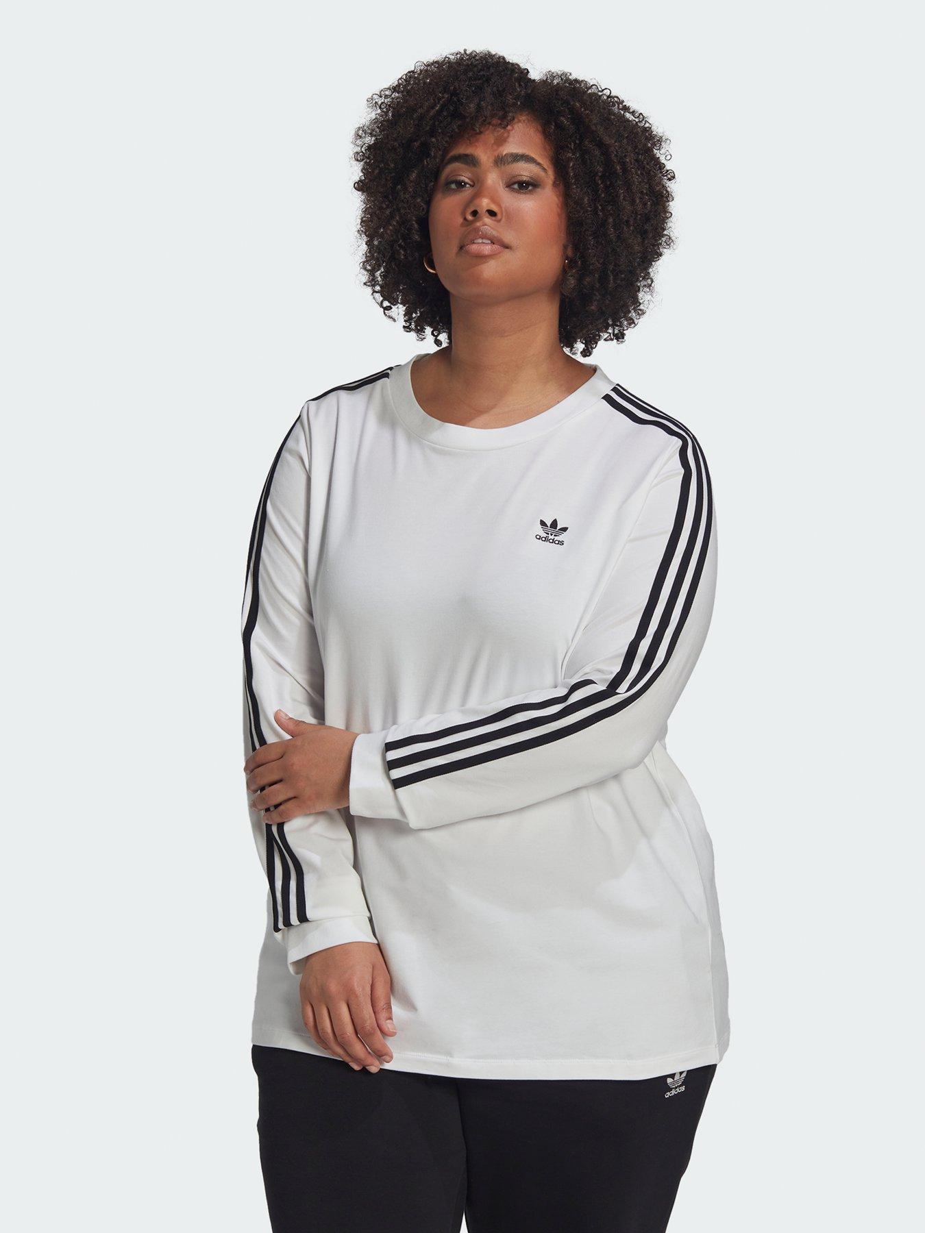 Adidas Originals 3 Stripe Longsleeve Tee - Plus Size - White/Black