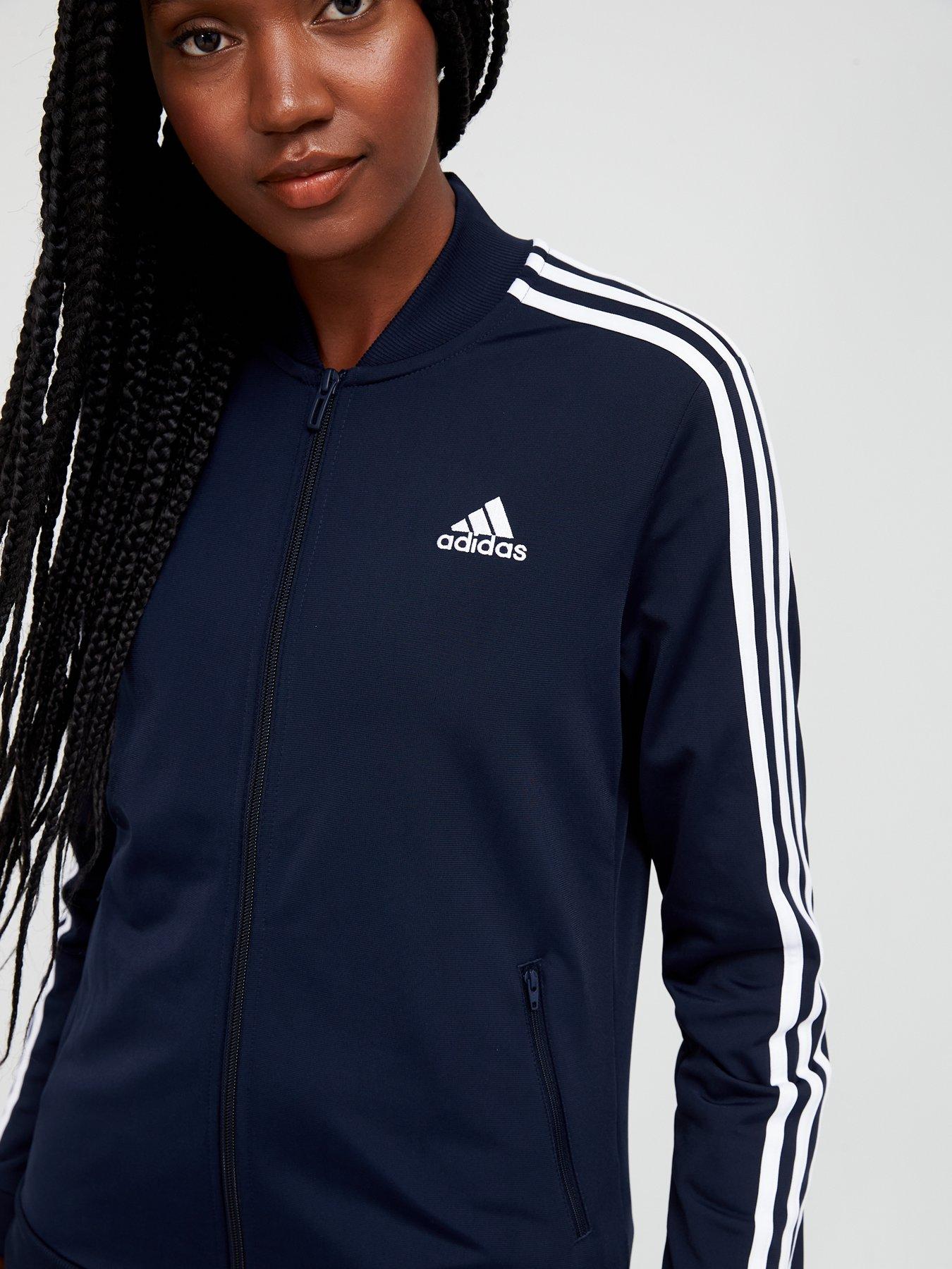 Adidas essentials best sale navy tracksuit