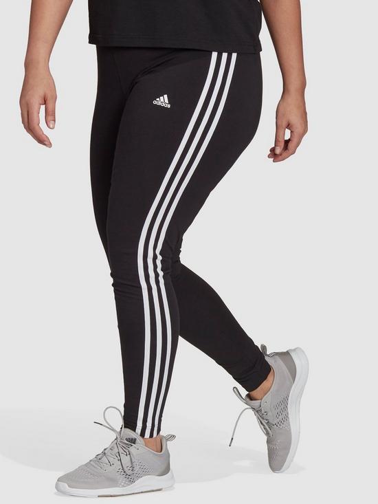 front image of adidas-sportswear-3-stripes-legging-plus-size-blackwhite