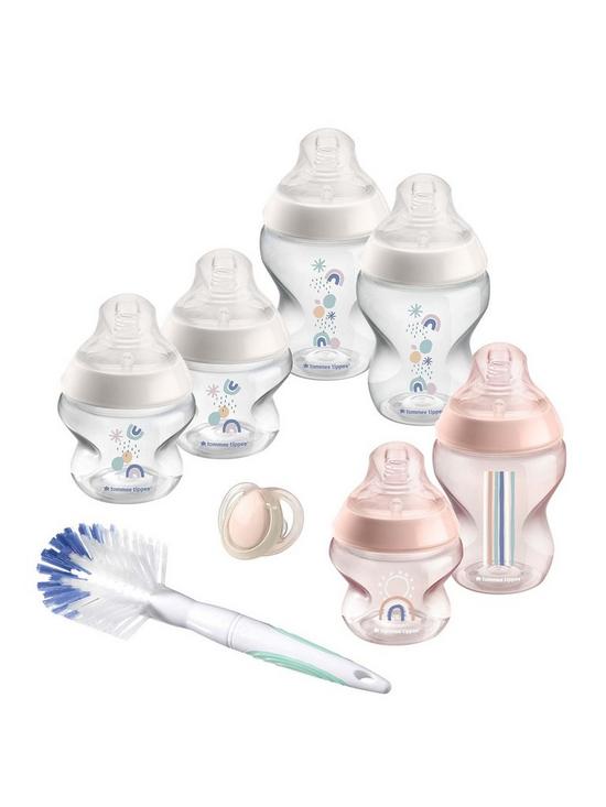 front image of tommee-tippee-closer-to-nature-baby-bottle-starter-set-pink