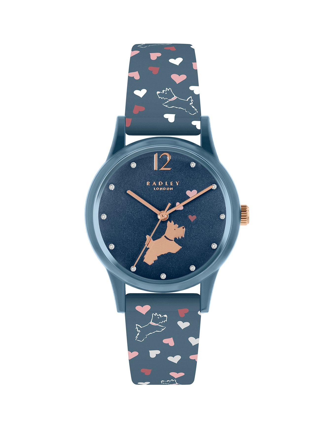 Product photograph of Radley Ladies Large Vintage Blue Heart Print Silicone Strap Watch Ry21376 from very.co.uk