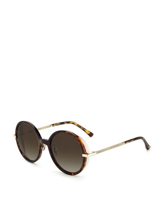 front image of jimmy-choo-round-sunglasses-havana