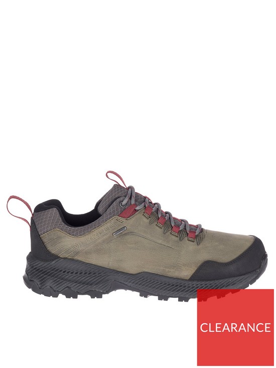 front image of merrell-mens-forestbound-waterproof-boots-grey