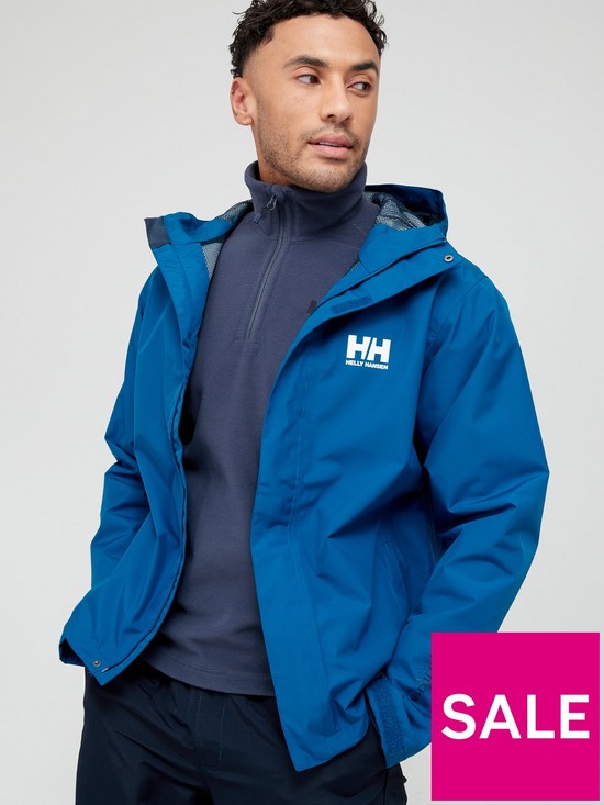 front image of helly-hansen-seven-j-waterproof-hooded-jacket-royal-blue