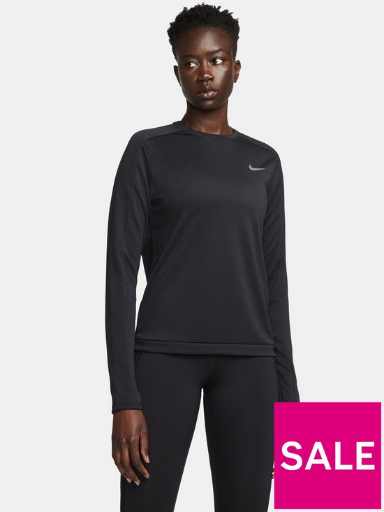 Nike Running Pacer Long Sleeve Crew - Black | very.co.uk