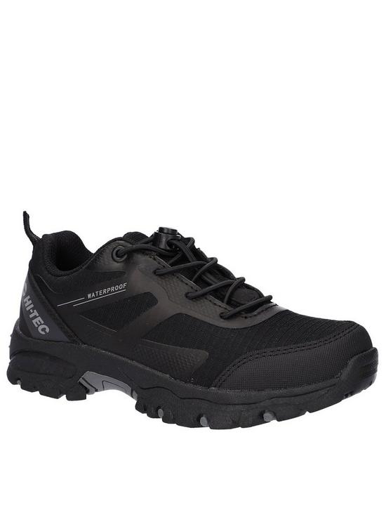 front image of hi-tec-kids-bounty-waterproof-lownbspcut-hiking-shoes-blackblack