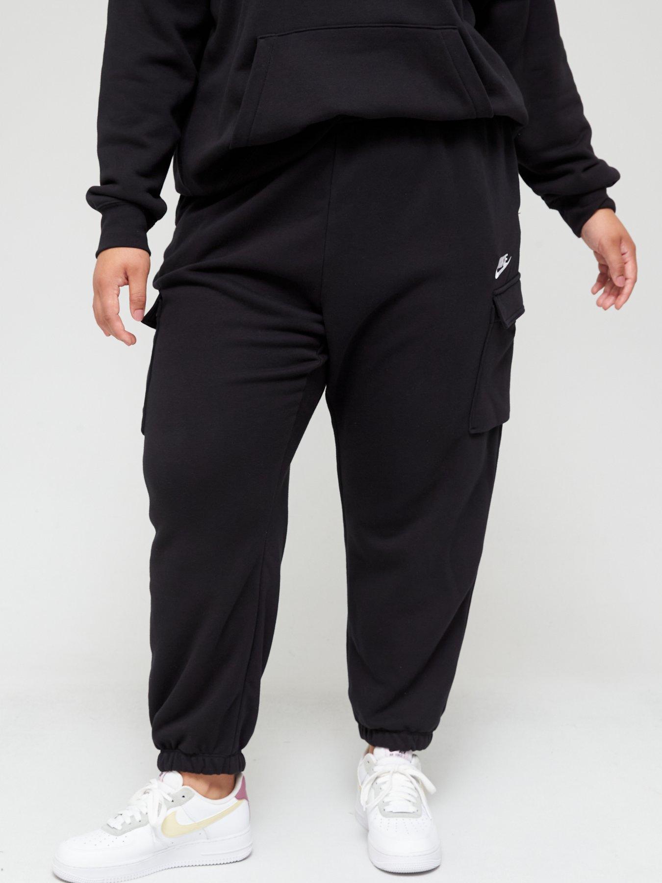 Women's Nsw Curve Club Fleece Mid Rise Cargo Joggers - BLACK/WHITE