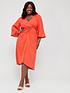  image of v-by-very-curve-ruched-front-34-sleeve-midi-dress-orange